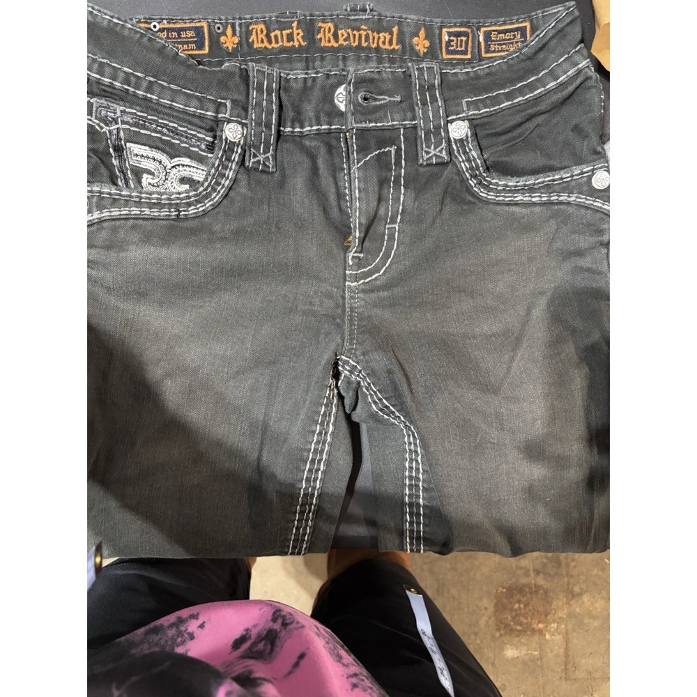 Rock Revival Emory Straight Stretch Black Pants 30x28